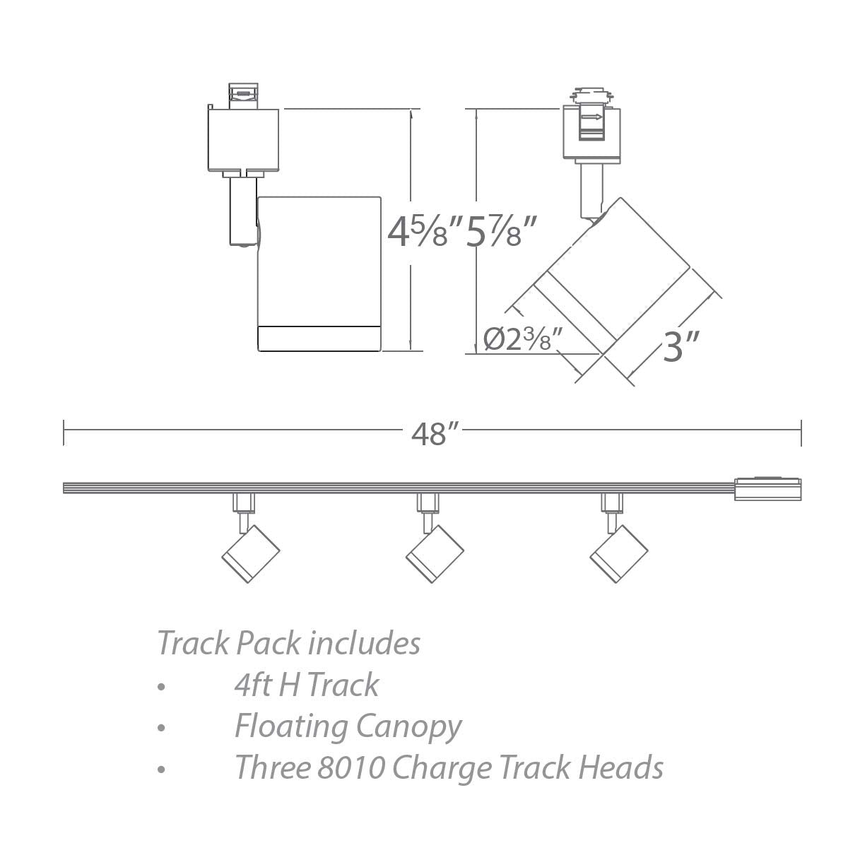 Charge 8010 LED 27W 3 Light Track Kit with Floating Canopy Feed and 4Ft Track with End Caps 5-CCT Selectable Heads Fully Dimmabl