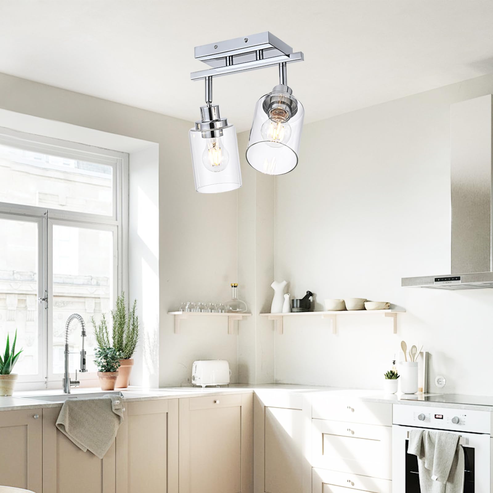 Wanluce 2-Light Track Lighting Kit Ceiling Kitchen Track Lighting Fixtures Chrome Bathroom Vanity Wall Lights With Clear Glass Multi-Directional Rotating Tracking Light Heads Spotlight For Accent Shop