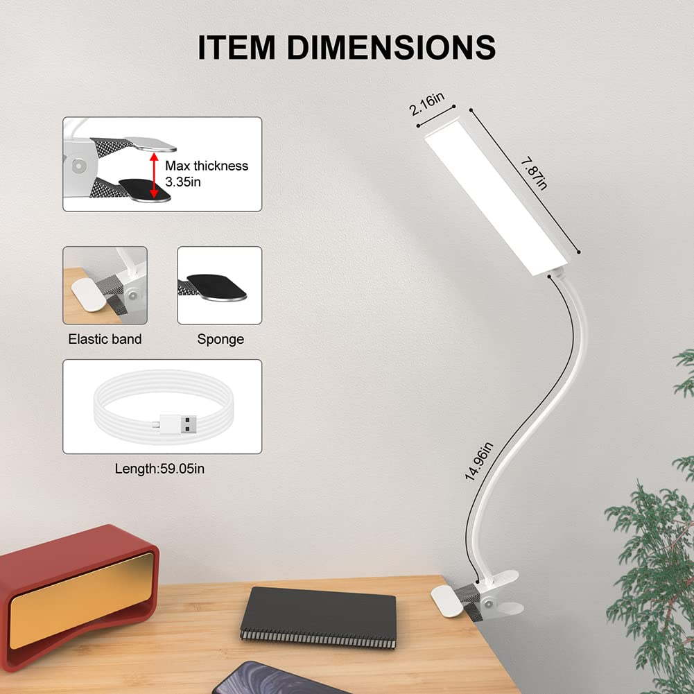 Raoyi Led Desk Lamp, 5W Usb Clip Light, Eye-Caring, 3 Color Modes, 14 Brightness Levels