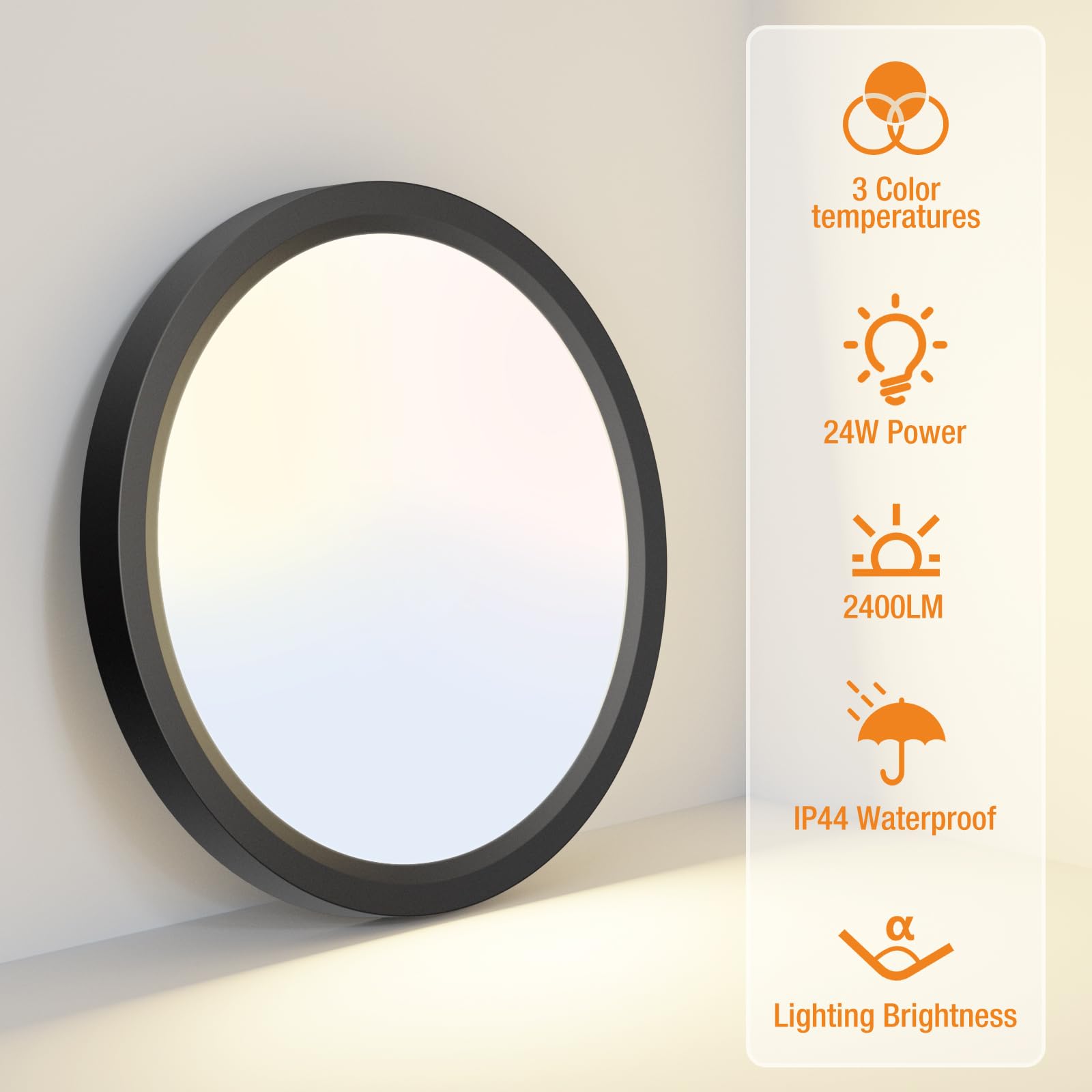 Slochi 9 Inch LED Flush Mount Ceiling Light Fixture, 3000K-4000K-6500K, Black, Plastic, 1 Pack