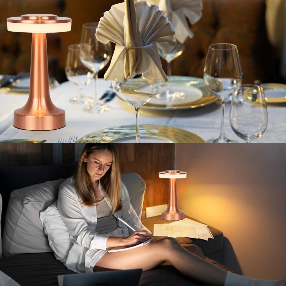 Jhpgeoe Cordless Metal Desk Lamp, Touch Sensor Control Led Table Lamp,3 Color Stepless Dimmable Battery Powered Lamp For Living