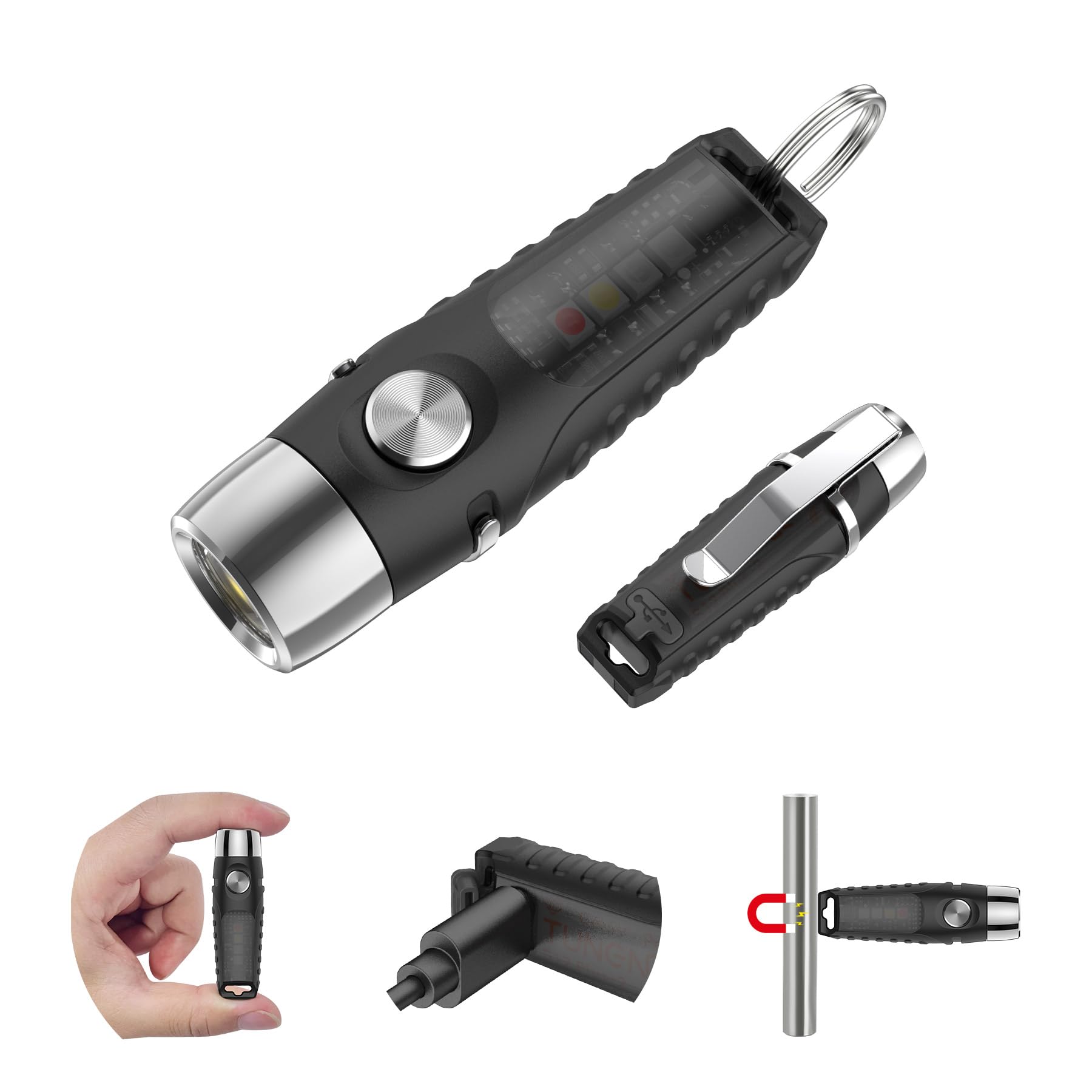TUNENGE S12PLUS-2 EDC Keychain Flashlight Rechargeable, 610 Lumens Mini Flashlight with Magnet & Clip, USB C Pocket Flashlight a