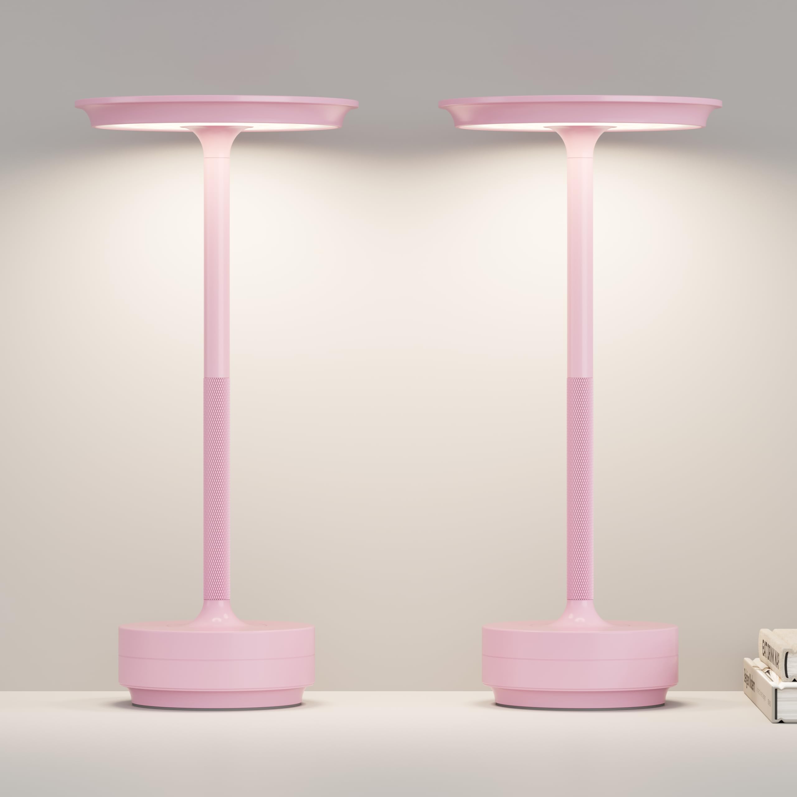 ZTFLOS Cordless Table Lamp Set of 2  Type-C Rechargeable 5000mAh Battery Powered LED Table Lamps with Memory Function 3 Color Stepless Dimming for Outdoor Patio  Restaurant  Cafe(2P Pink)