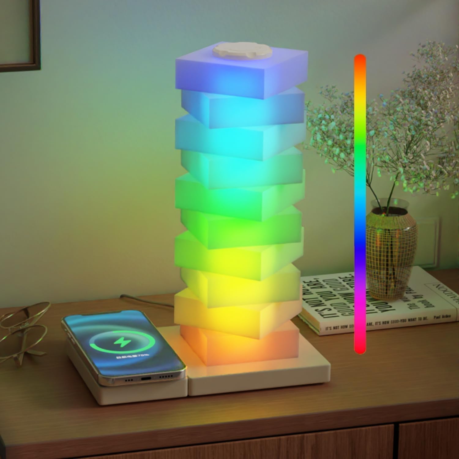 WRRLIGHT Modern Table Lamp, LED Bedside lamp with Wireless Charging, RGB Touch Control Nightstand Lamp for Living Room, Bedroom,