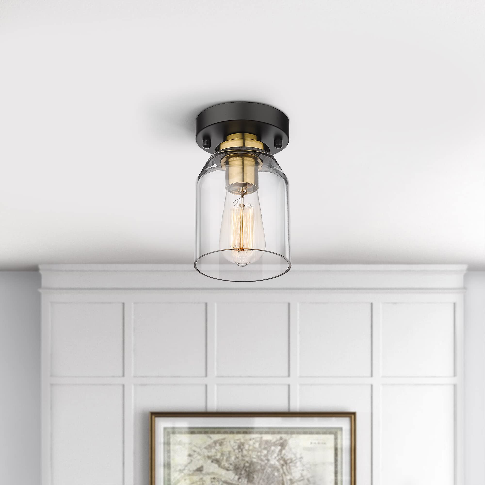Zeyu 2 Pack Farmhouse Ceiling Lights, Small Semi Flush Mount Light Fixtures With Clear Glass Shade For Kitchen Hallway Laundry R
