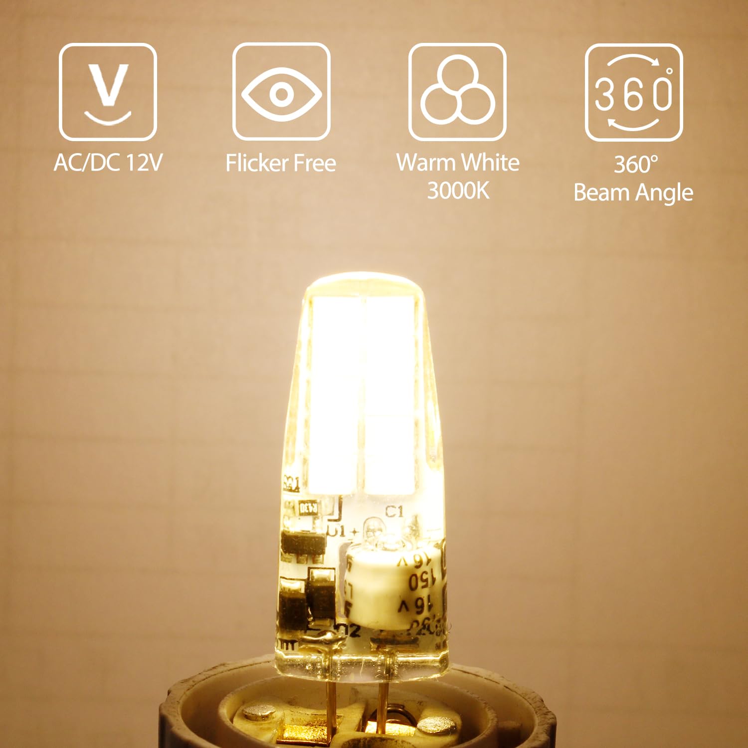 Cxyemt G4 LED Bulb 3W Equivalent, 3000K Warm White, AC/DC 12V, Bi-Pin Base, 10 Pack, Non-dimmable, Model