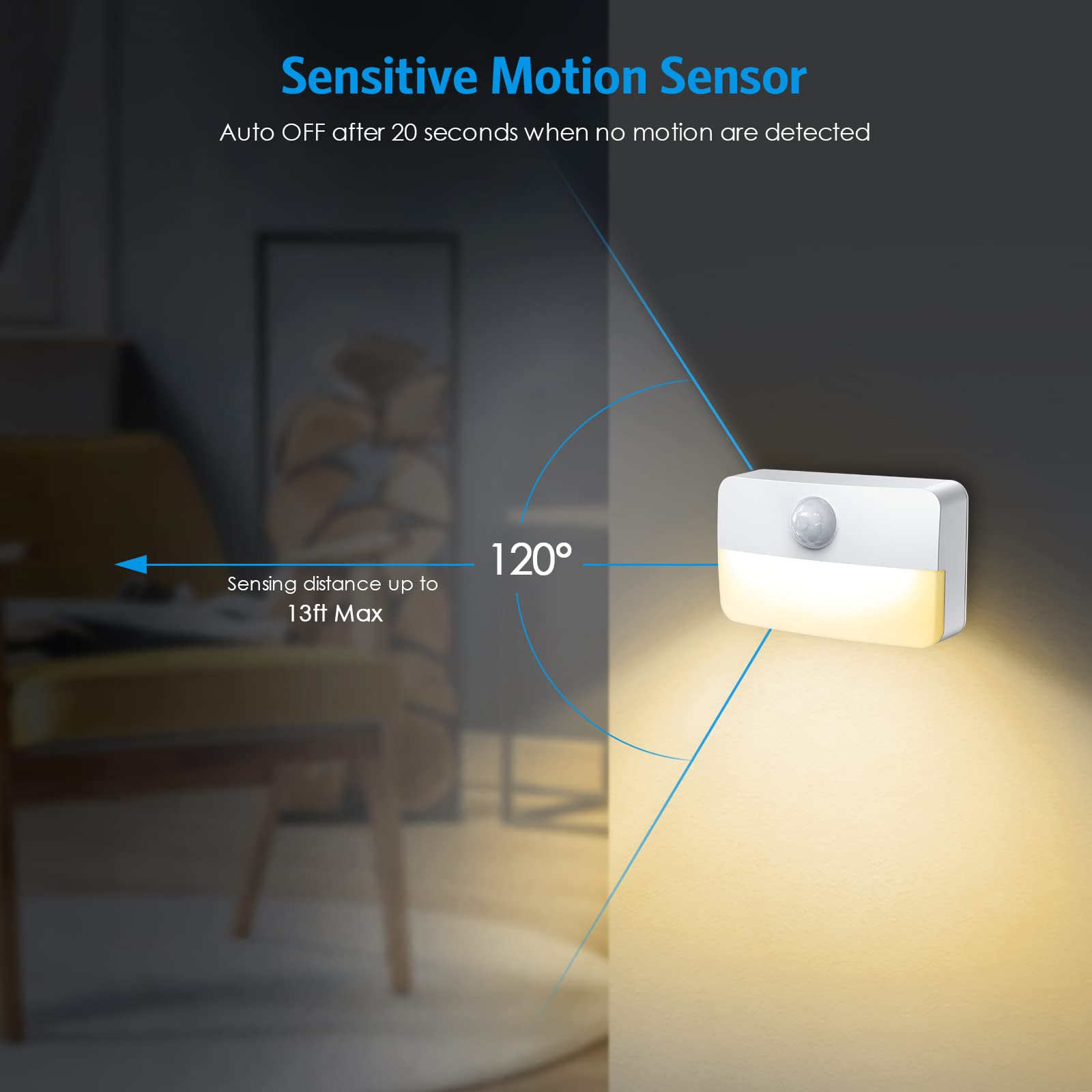 Amir Newest Mini Motion Sensor Light, Battery-Powered Led Night Light, Wall Light, Closet Lights, Safe Lights For Stairs, Hallwa