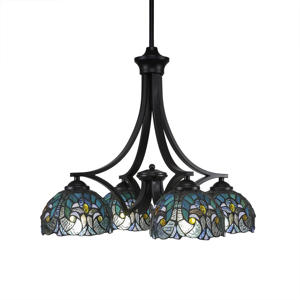 Toltec Lighting 568-MB-9925 Zilo 4 Light Chandelier with Turquoise Cypress Glass, 7&quot;, 19.75&quot; x 19.75&quot; x 19&quot;, Matte Black