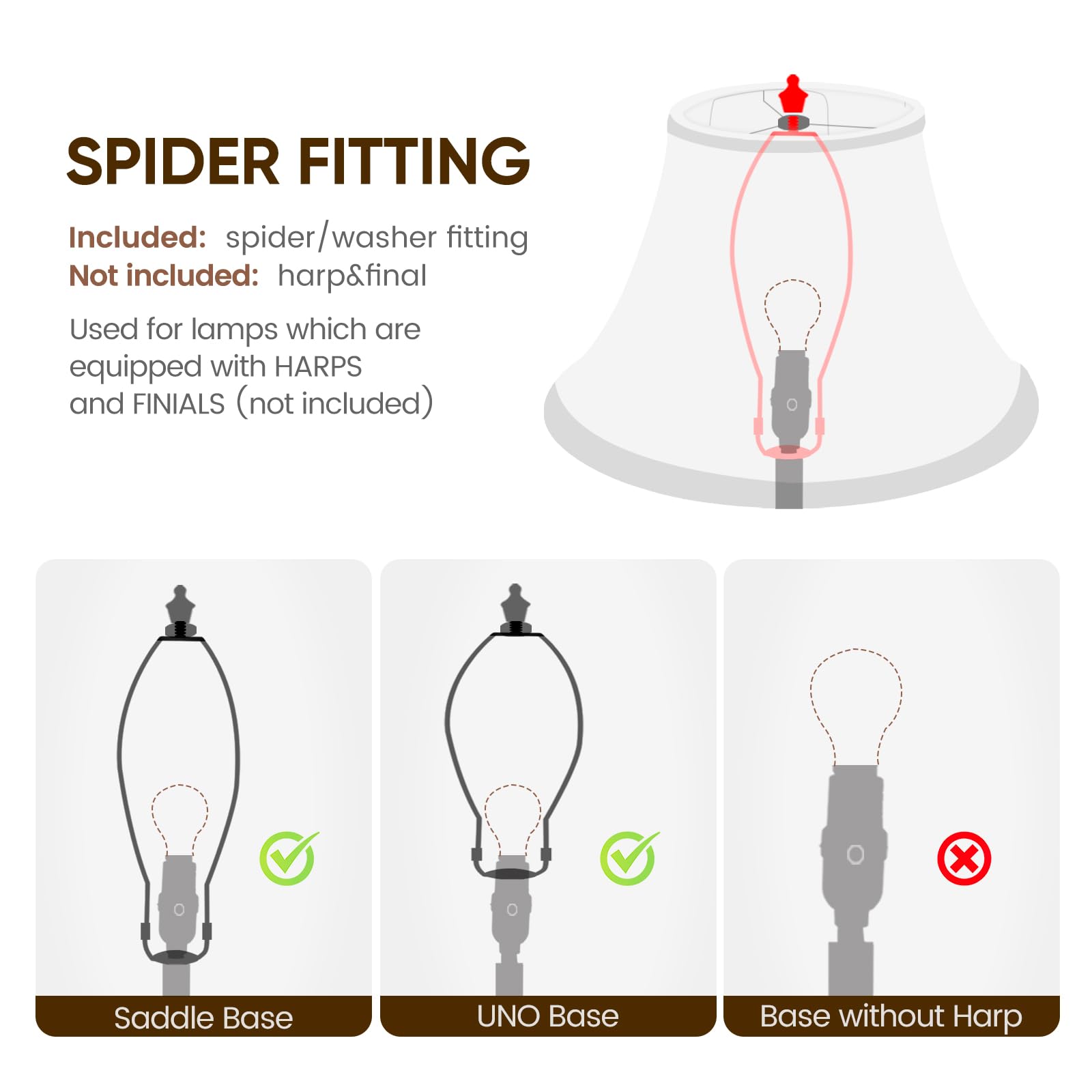 Bell Lamp Shades Set Of 2, Spider Silk Shantung For Table & Floor Lamps, White, 6''X13''X10''