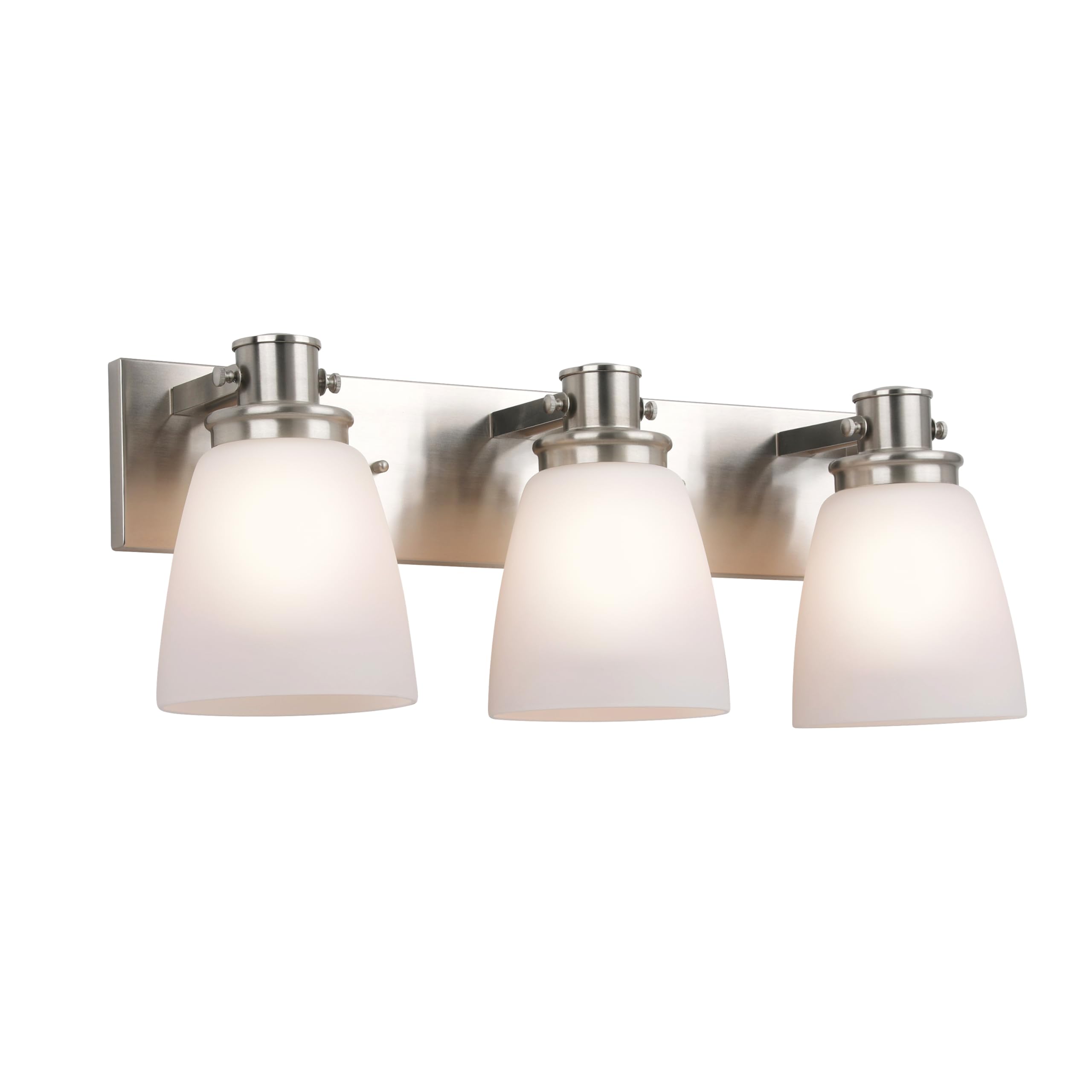 Design House Atkinson Vanity Light, 3-Light, Frosted White Glass Shades, Dimmable, Up/Down Mountable, E26 Socket, Satin Nickel,