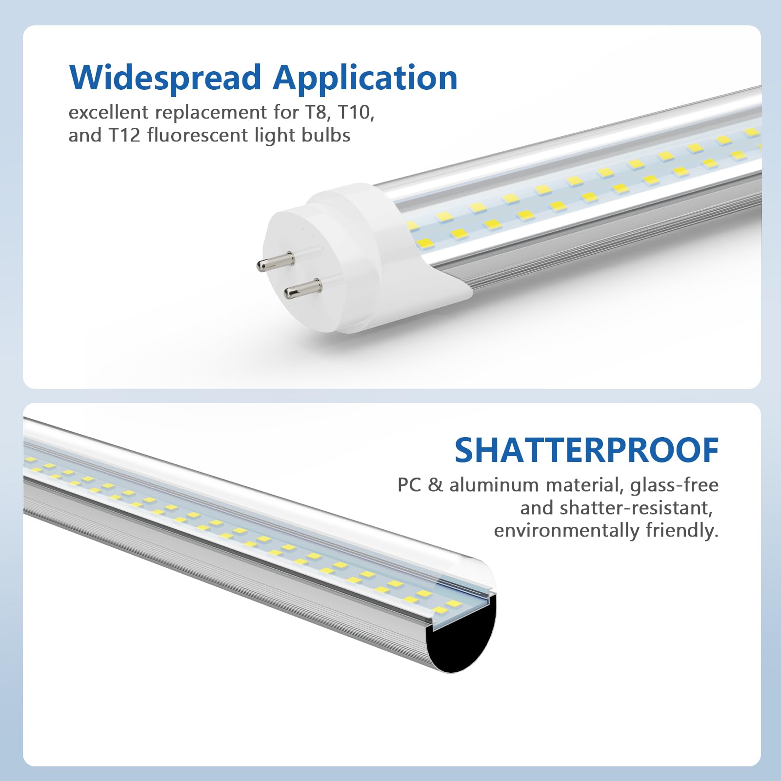 Reisener 4FT LED Light Bulbs, 24W, 3120 Lumen, 6500K Bright White, T8 T10 T12 Fluorescent Replacement, Clear Cover