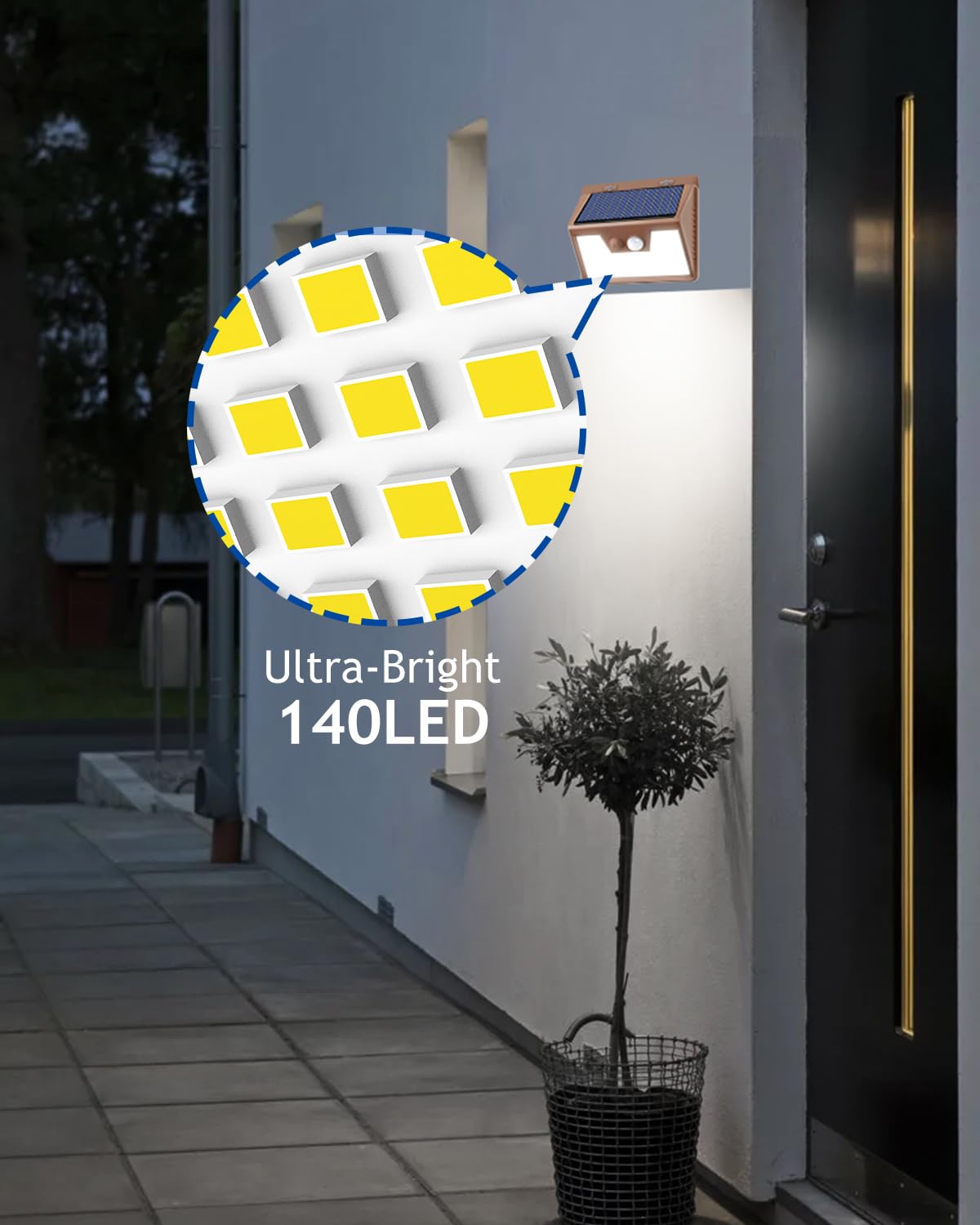 Peasur Brown Solar Lights Outdoor Waterproof, 6Pack 140Led Solar Powered Motion Sensor Lights, 3 Modes Solar Security Wall Light