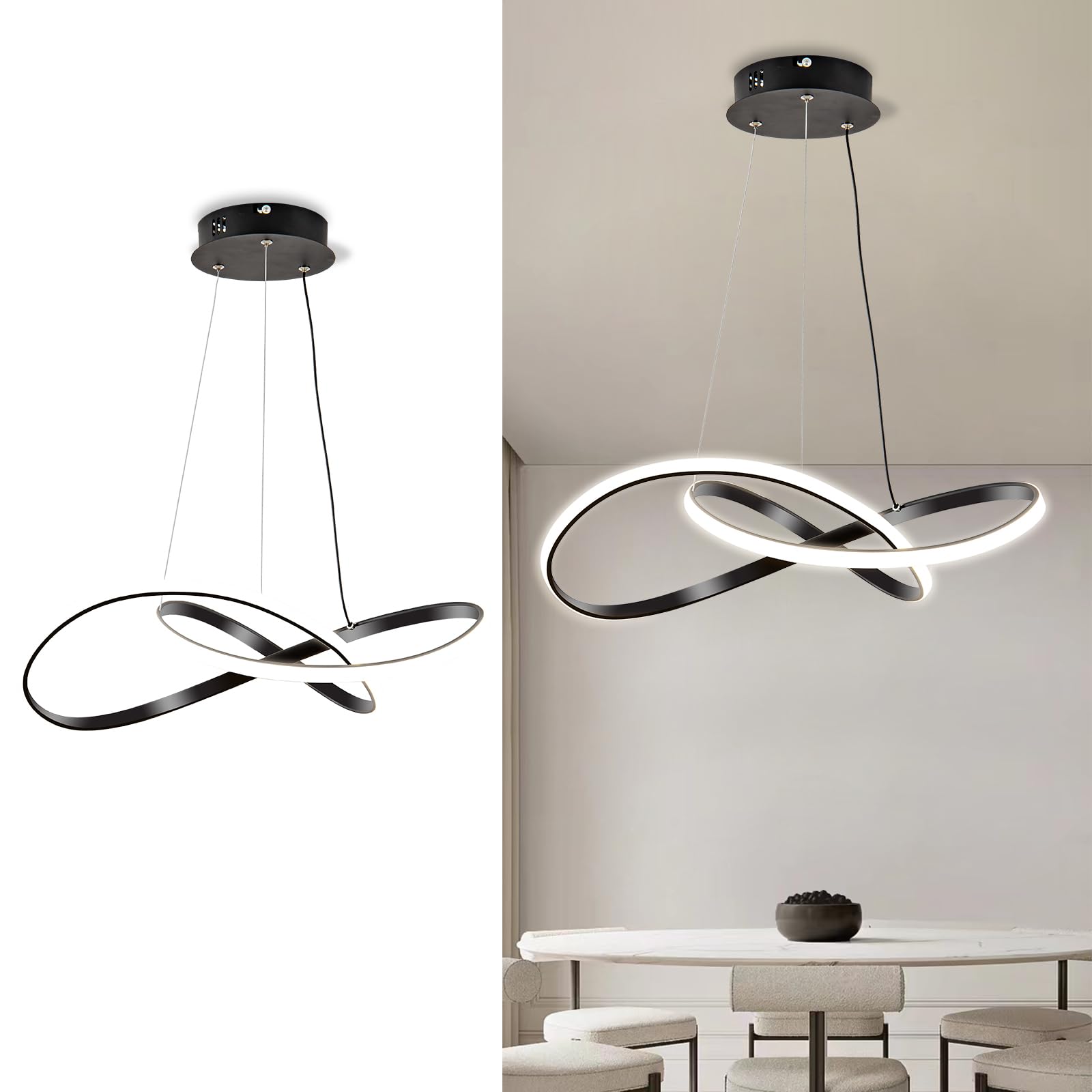 Viruhaka Black Modern Led Pendant Light Fixture - Irregular Ring Design For Dining & Living Room