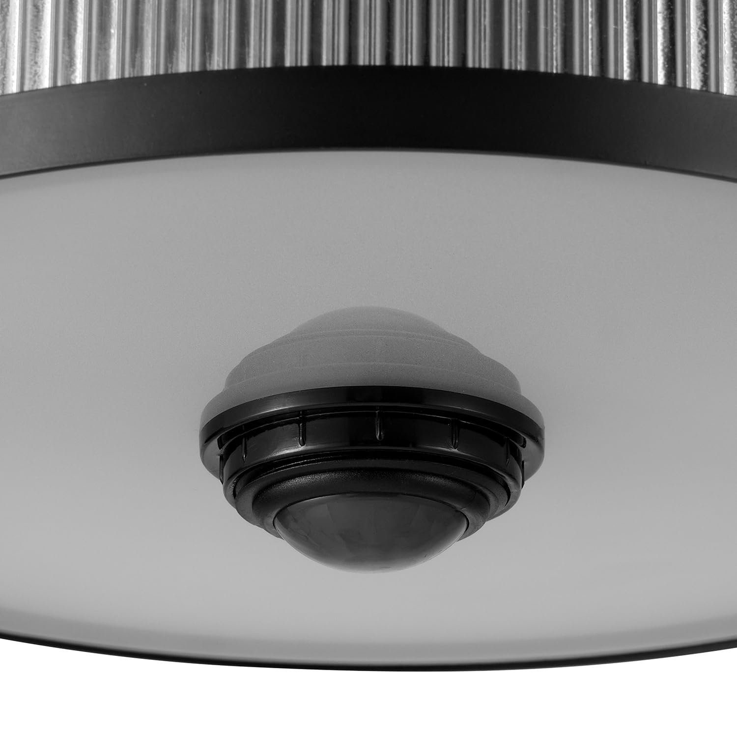 Globe Electric 60000123 2-Light Motion Activated Outdoor Flush Mount Ceiling Light, Matte Black, Ribbed Glass Shade, Frosted Len