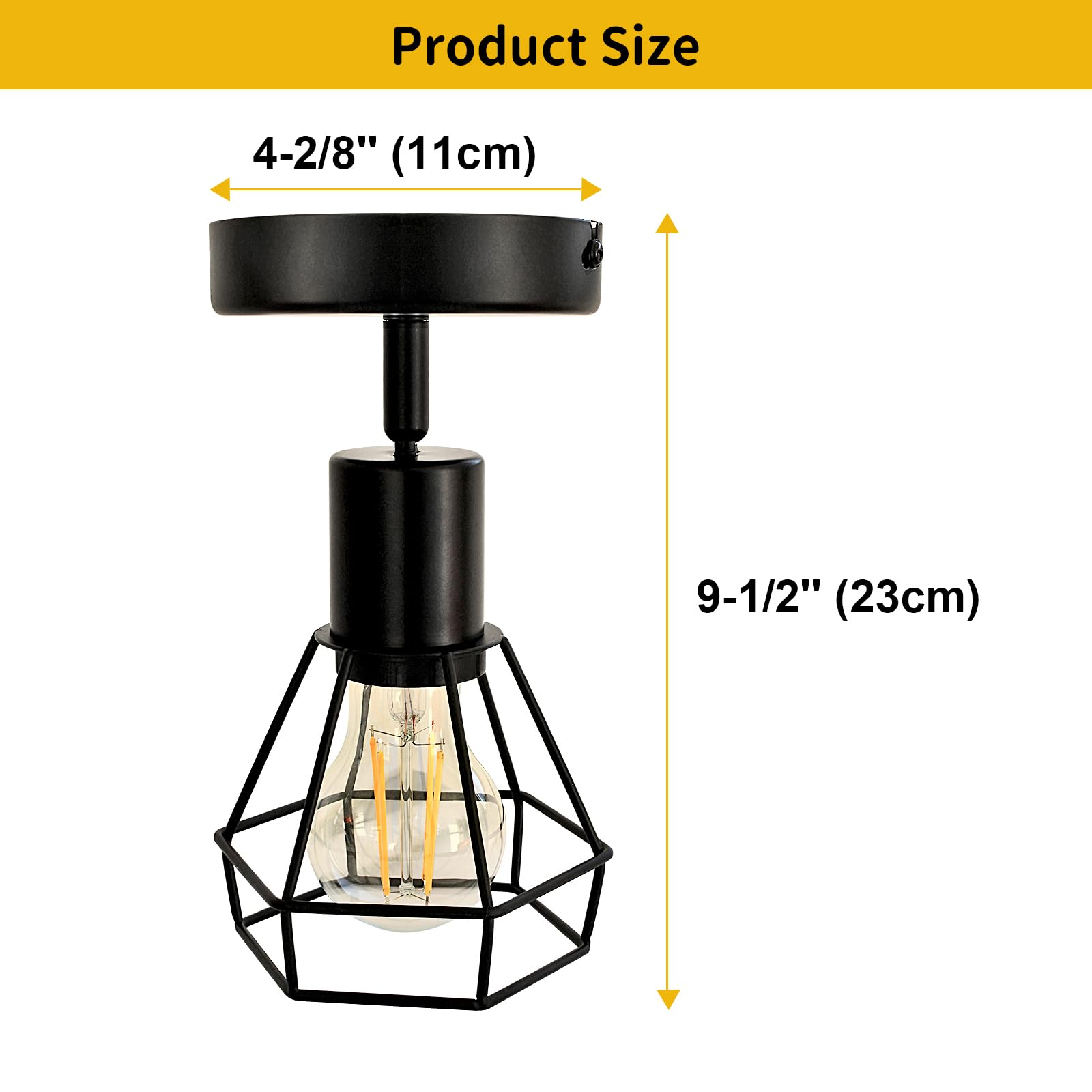 Hibay Led Track Lighting Fixture, 1-Light Adjustable Spot Light Ceiling Wall Mount, Black Geometric Metal Cage Industrial Spotli