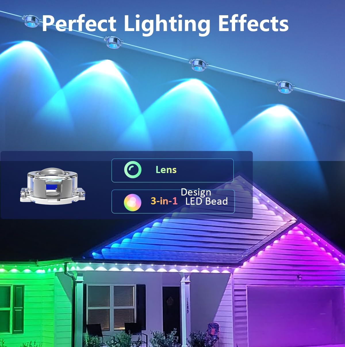 IVRICH 500FT Smart RGB Outdoor Lights, IP67 Waterproof, Music Sync, APP/Remote Control, 2 Rolls, White, Model 5050