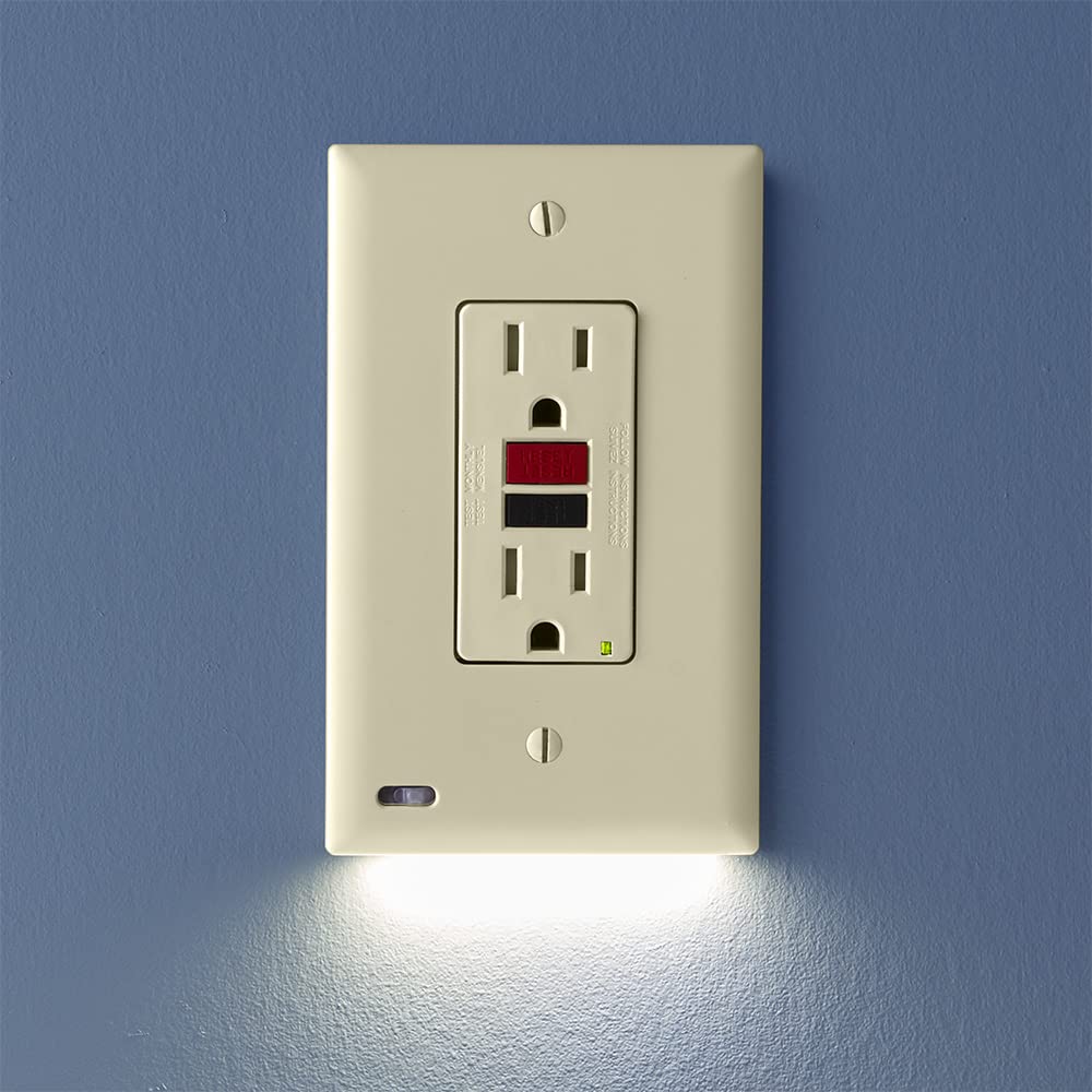 SnapPower GuideLight 2 - 6 Pack LED Night Light Wall Plate for GFCI Outlets, Auto On/Off Sensor, Light Almond, Plastic