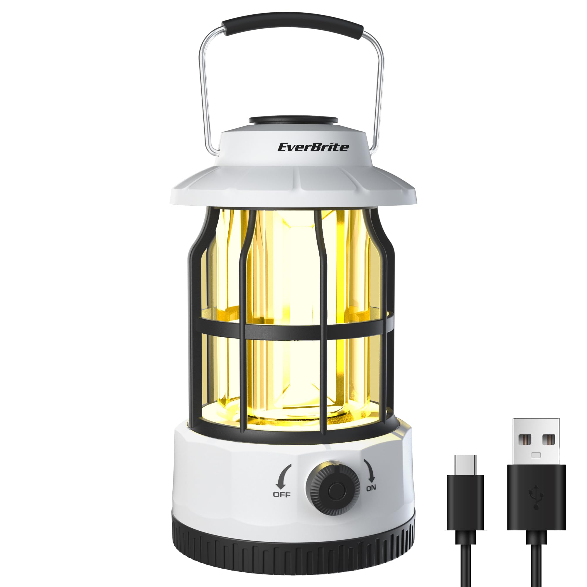 EverBrite LED Camping Lantern, USB C Rechargeable, Stepless Dimming, Vintage Design, White, Model E041036AE