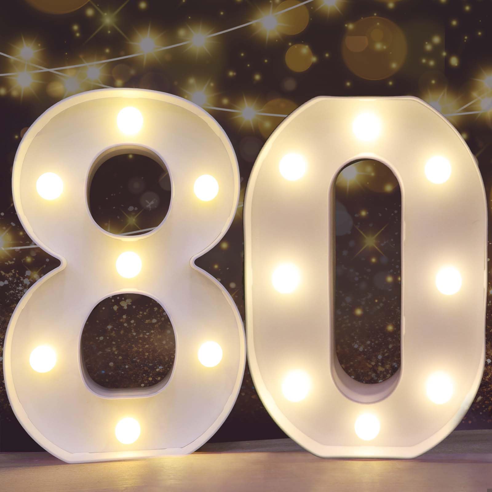 Pooqla Decorative Led Light Up Number Letters, White Plastic Marquee Number Lights Sign for 80th Birthday Party Wedding Decor Battery Operated Number (80)