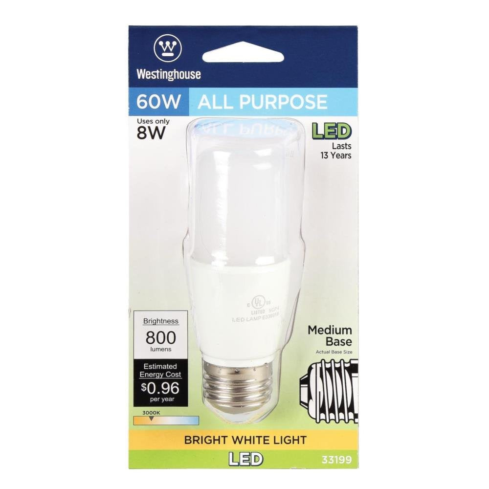 Westinghouse T7 Bright White LED Light Bulb, 60-Watt Equivalent, Frost, 4 Count, Model 3319920