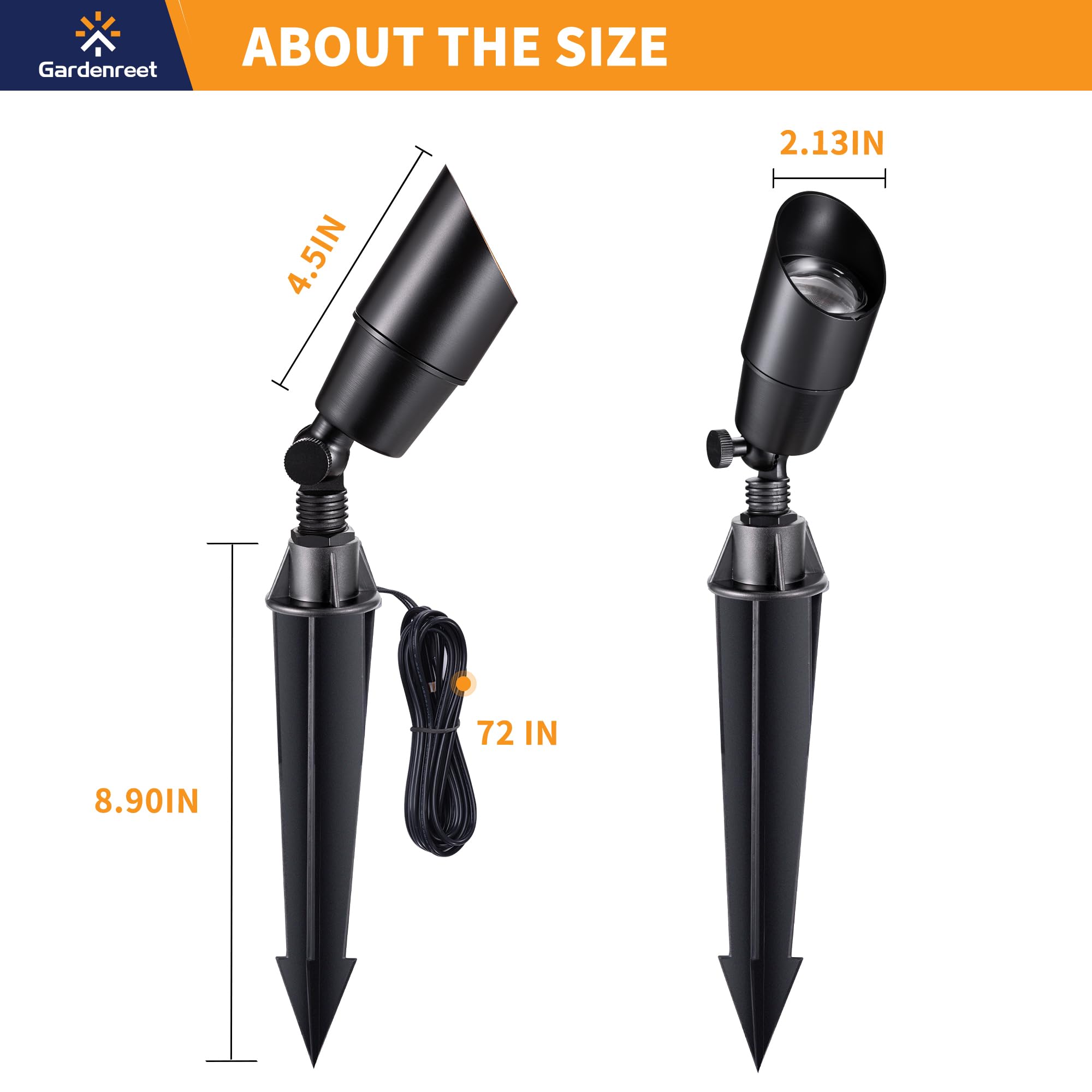 Gardenreet Black Brass Landscape Lighting Kit (4-Pack Led Spotlights) With 100 Feet Cable And 20Pack Wire Connectors For Outdoor