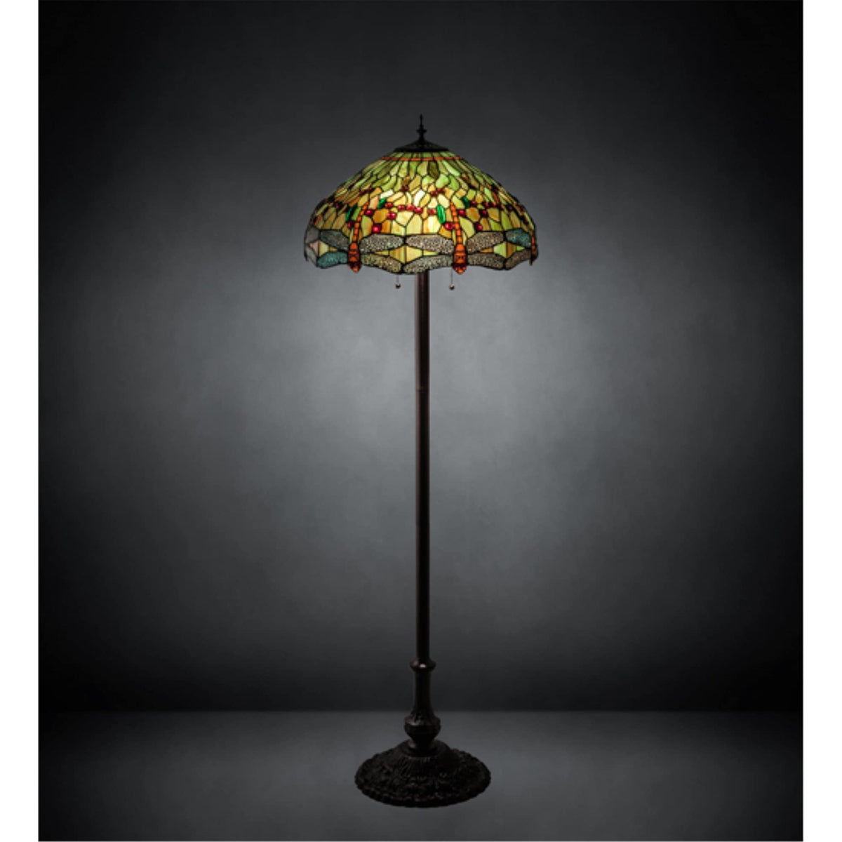 Meyda Tiffany Dragonfly Three Light Floor Lamp, Mahogany Bronze Finish, 20&quot; Height