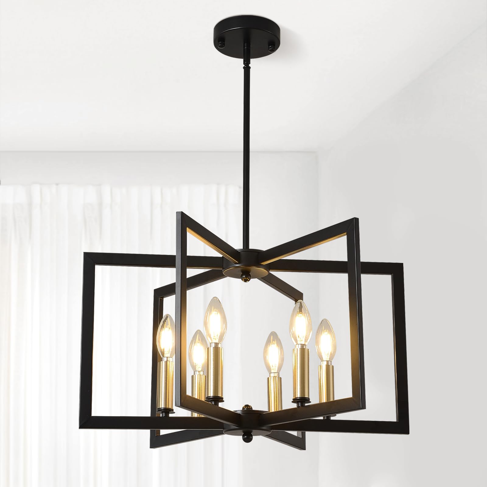 Axamate Black Chandelier  6-Light Modern Farmhouse Light Fixture Semi Flush Mount Ceiling Light Geometric Pendant Lighting Hanging Ceiling Lights Fixture for Dining Room Foyer Entryway Kitchen Island