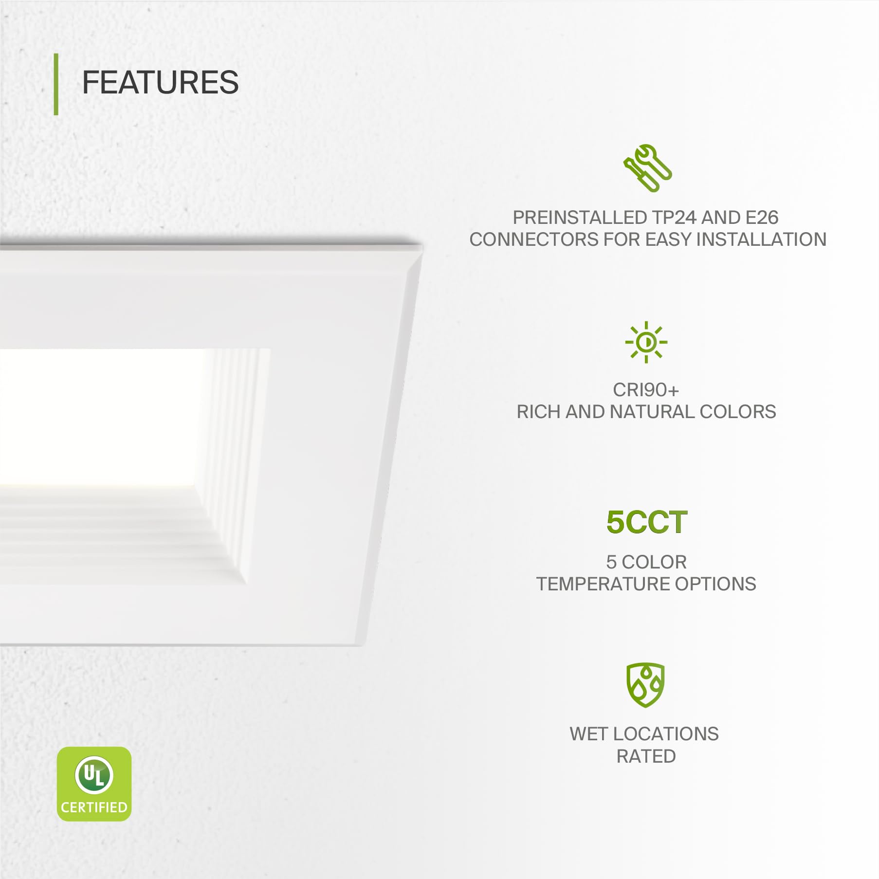 Asd Led Recessed Lighting 4 Inch Selectable 2700K/3000K/3500K/4000K/5000K Dimmable Can Lights, Baffle Trim, 8.6W=40W, 709Lm, Wet