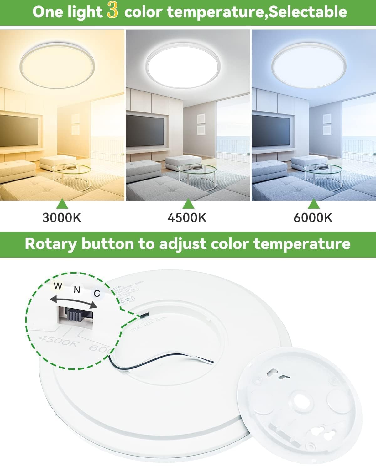 Zemty 6Pack 12 Inch Led Flush Mount Ceiling Light, Super Slim 28W 3200Lm Led Ceiling Light, 3 Color Temperature In One 3000K/450