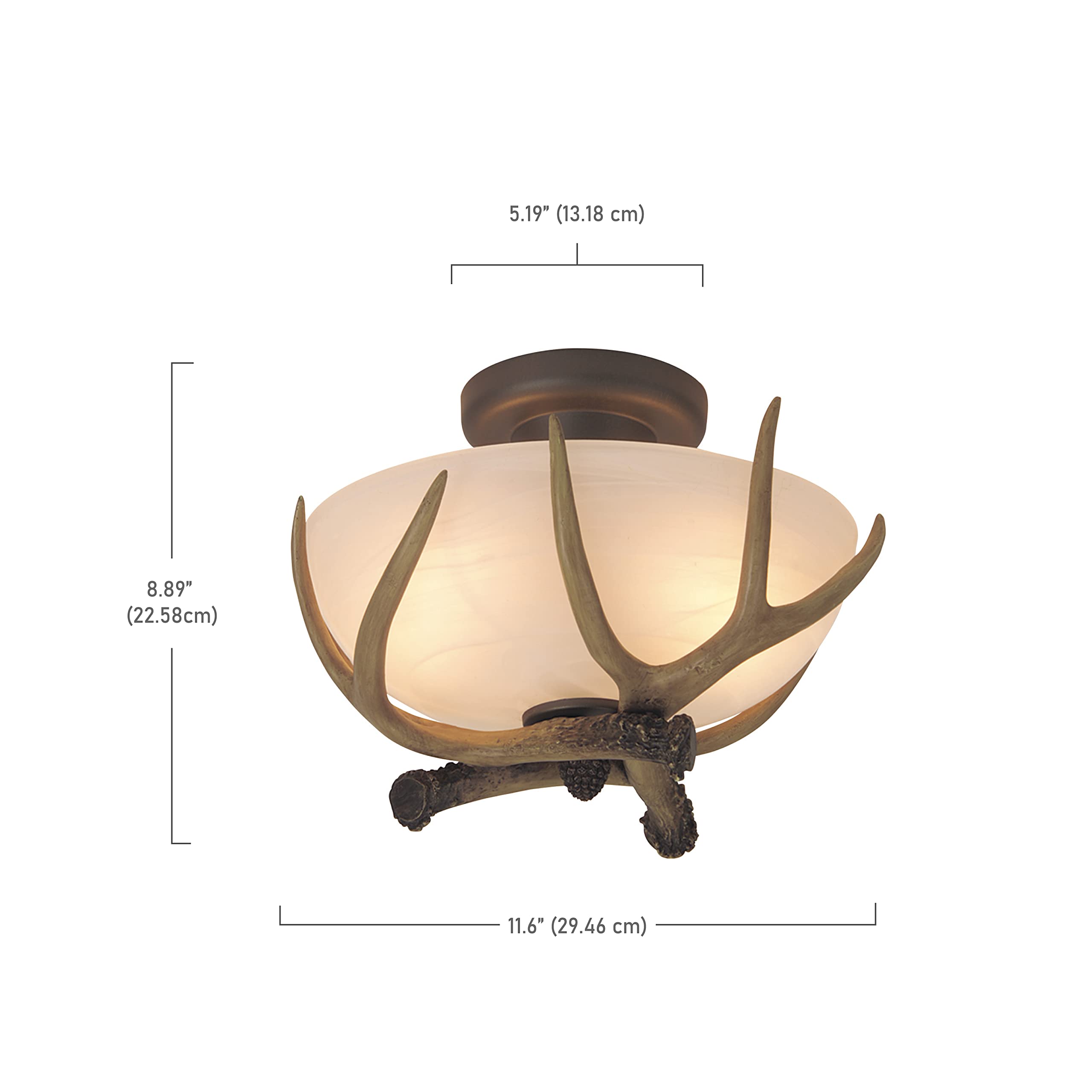 Craftmade Semi Flush Mount Ceiling Light, 2-Light, 120 Watts, 9inH x 12inW, Metal, European Bronze, Model X1611-EB