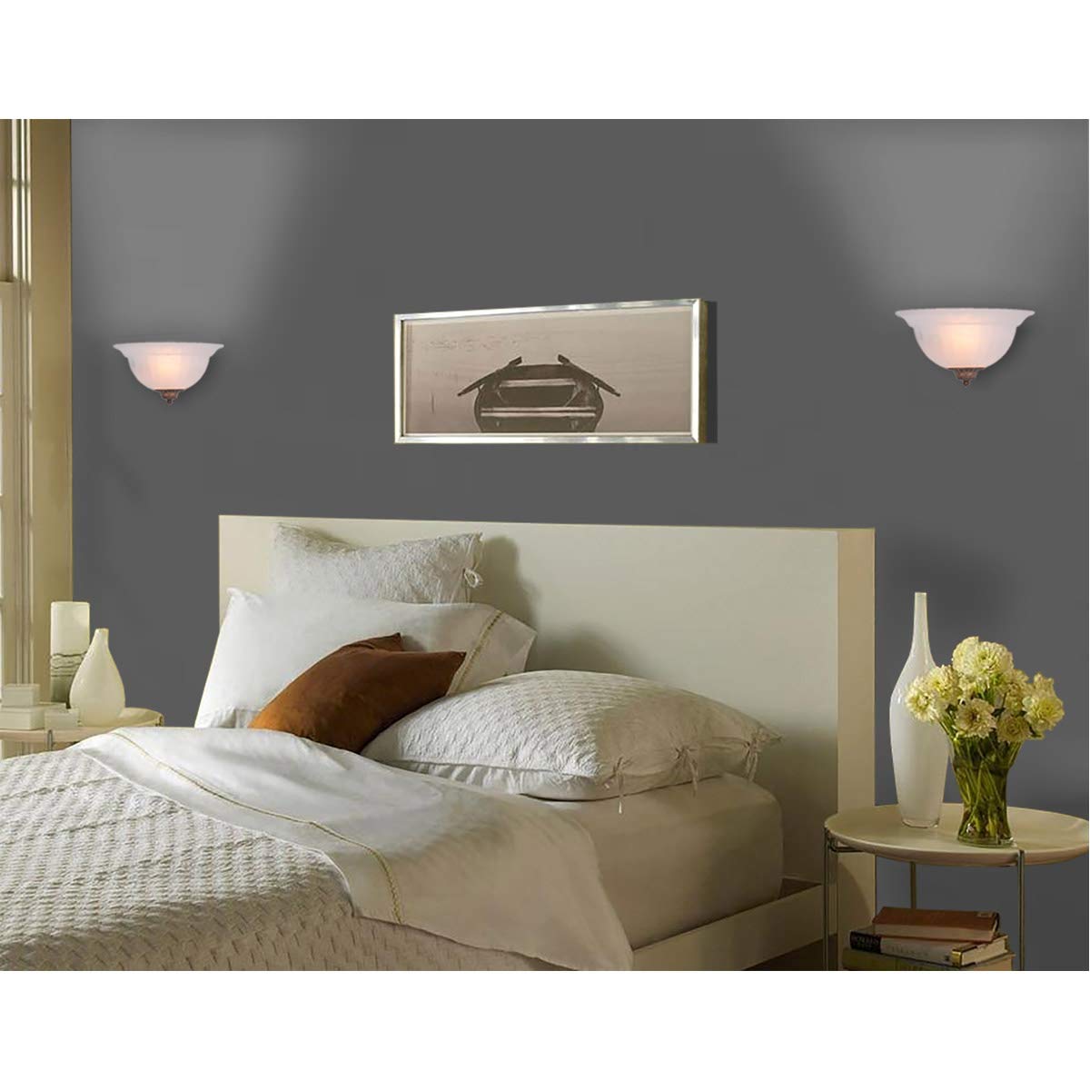 DESIGNERS FOUNTAIN 1-Light Wall Sconce Frosted Glass Bronze 12 in White Model 6021-AST