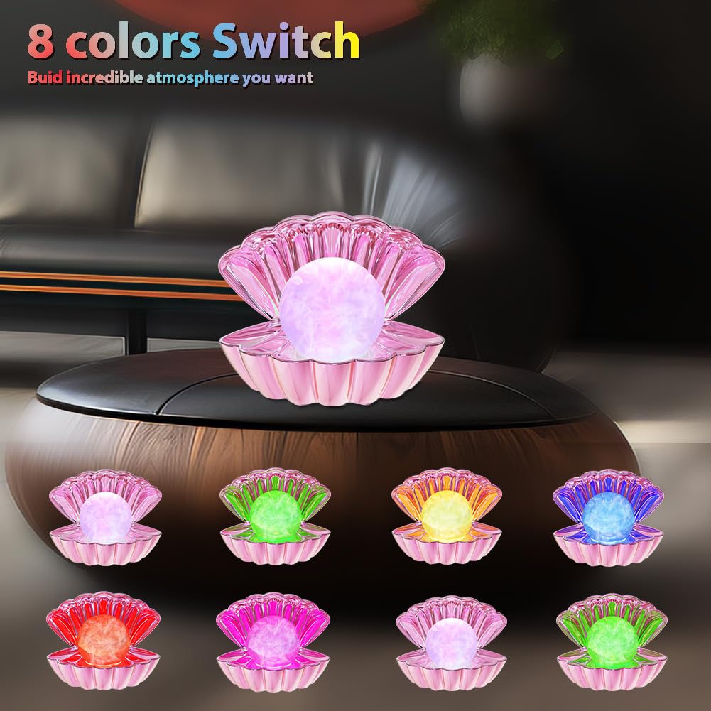 LKUA Shell Pearl Night Light, RGB 8 Colors, Portable LED Clamshell Lamp, Electroplating Powder, Model LK-P