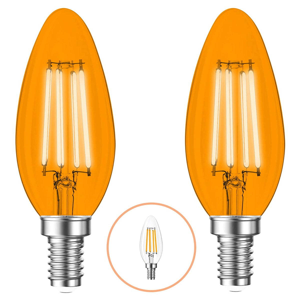 2 Pack E12 Filament LED Orange Light Bulbs – E12 Candelabra Bulb 4W 40 ...