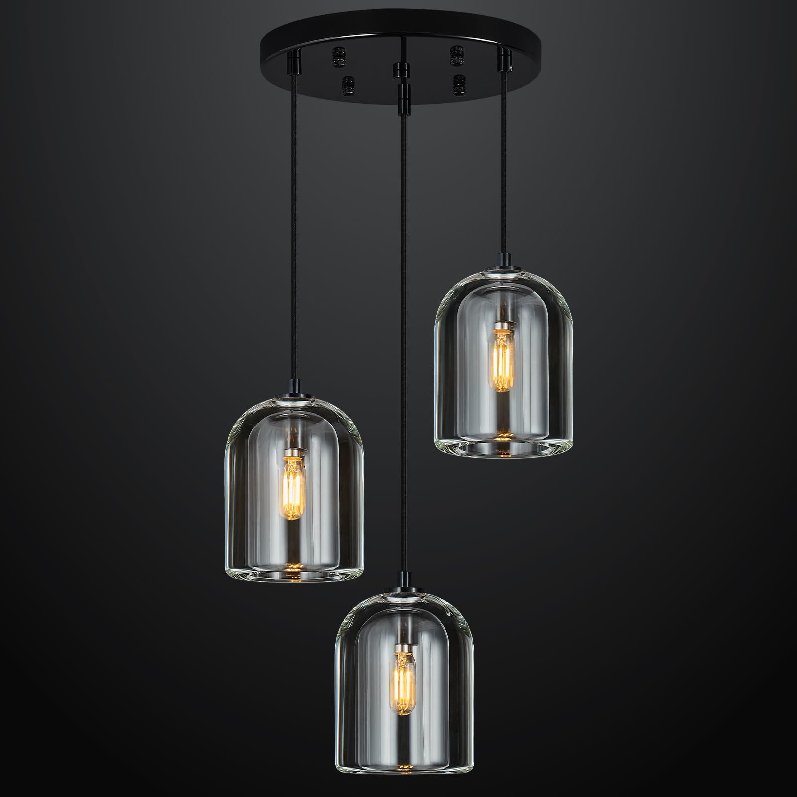 LBSQJ Modern Black Pendant Lights Kitchen Island Ceiling Chandelier Indoor Crystal Hanging Light Fixtures for Dining Room Kitchen Living Room Bedroom(3Light)