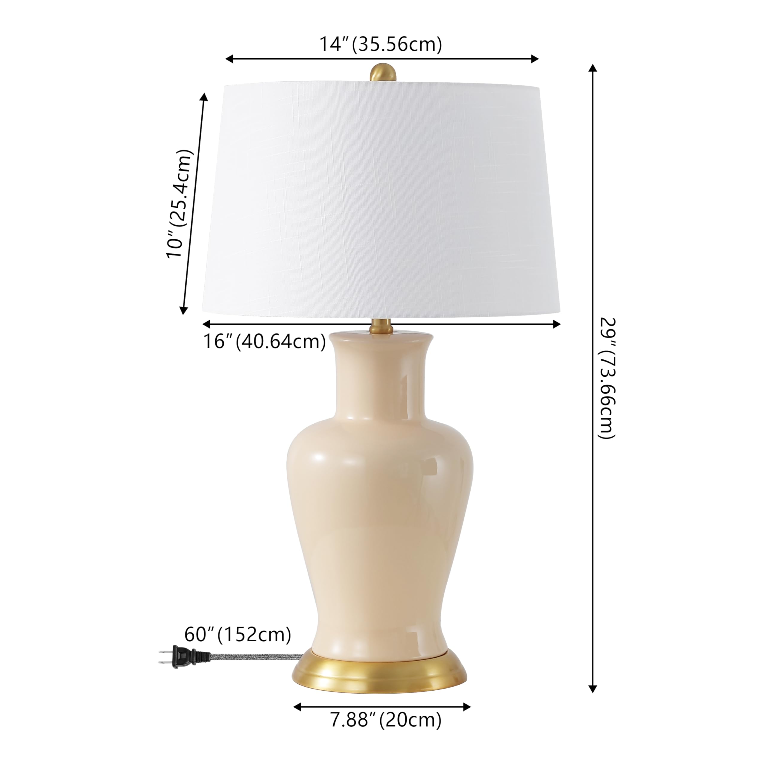 JONATHAN Y 29" Ceramic Urn LED Table Lamp, Almond - Model JYL4026D for Bedroom, Living Room, Kitchen, Home Office, Kids Room