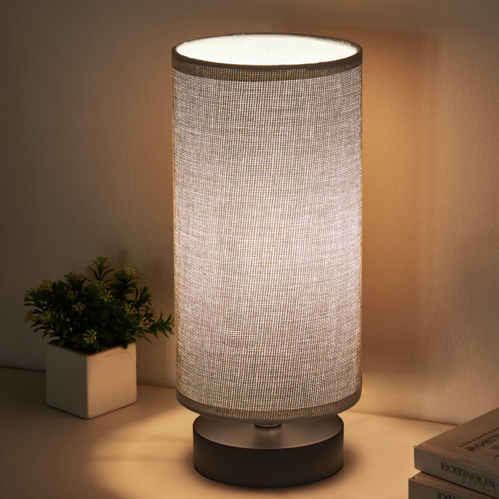 lifeholder Table Lamp, Bedside Nightstand Lamp, Simple Desk Lamp, Cylinder Table Lamp for Bedroom Living Room Office Study, Grey