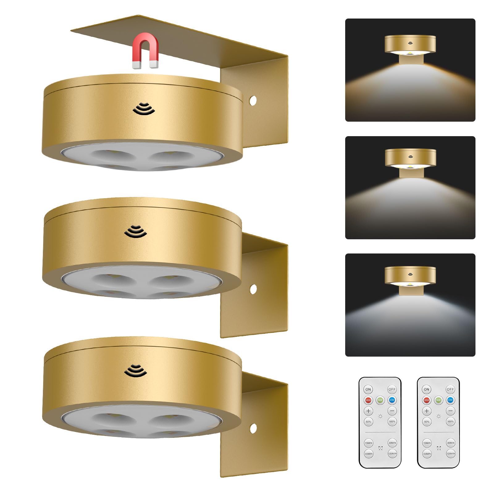 Euiokun 3Pack Wireless Picture Light,Battery Operated Painting Light With Remote,Magnetic Timer Display Art Light For Wall,Dimma