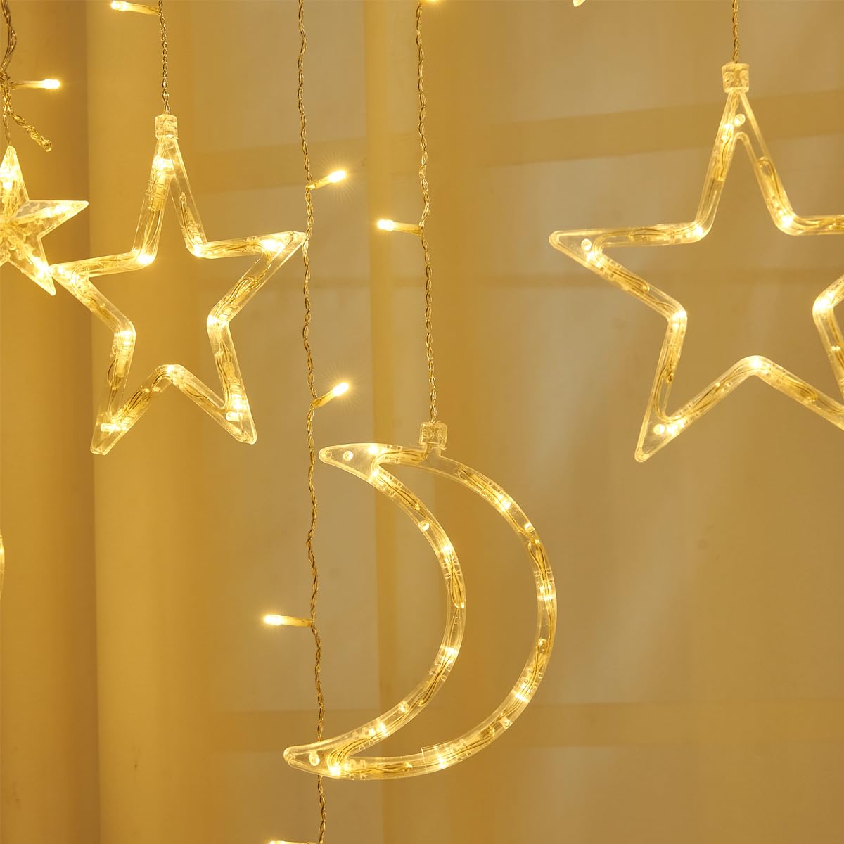 Alfeund 7.5Ft Decorative Starry String Curtain Lights Moons And Stars Led Night Light For Home Decoration Party,Remote Control Usb Powered