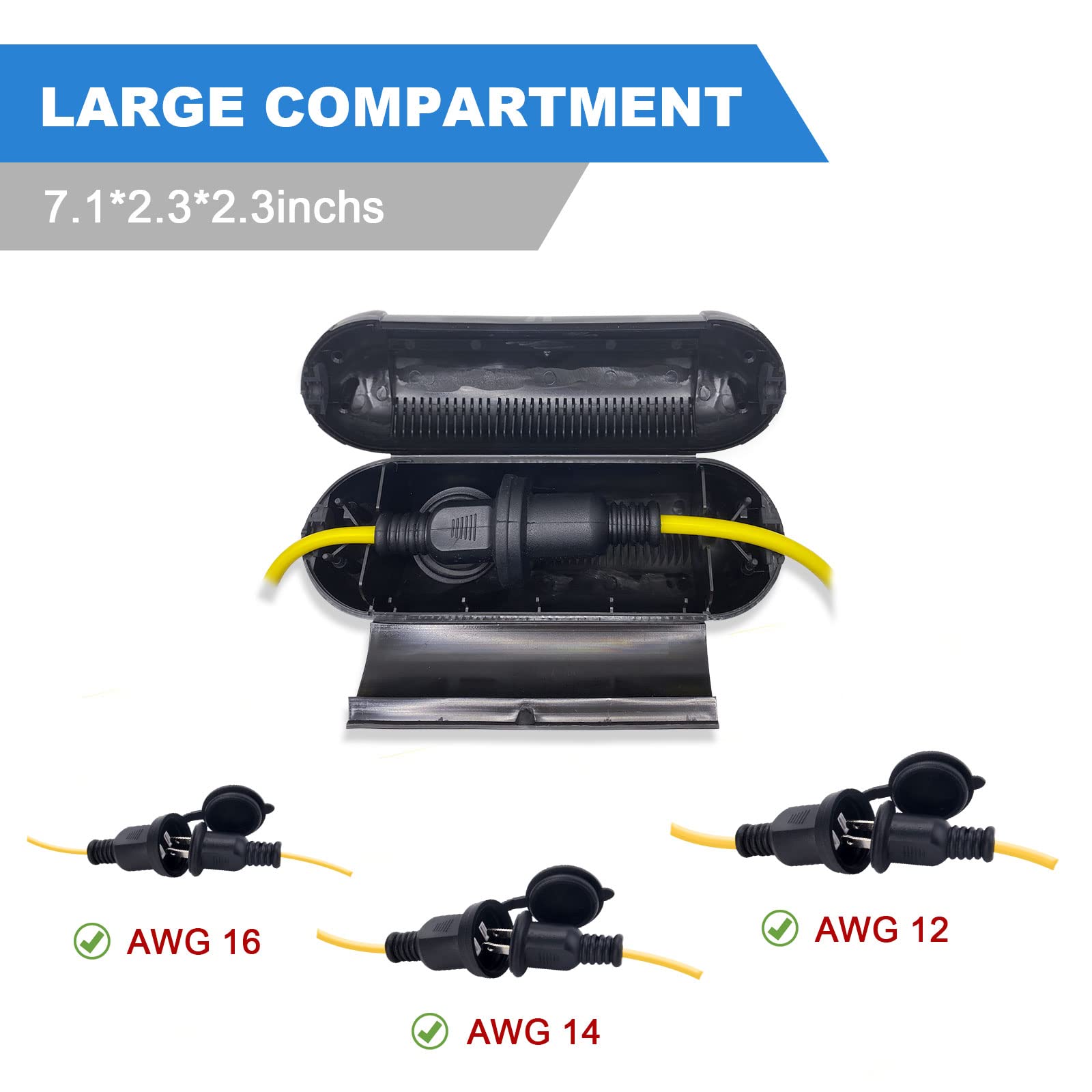 Yaoledly 50FT Construction String Lights - 5 Bulbs, IP65 Waterproof, Black/Yellow, 4000LM, Model 50-cover, with Safety Cover