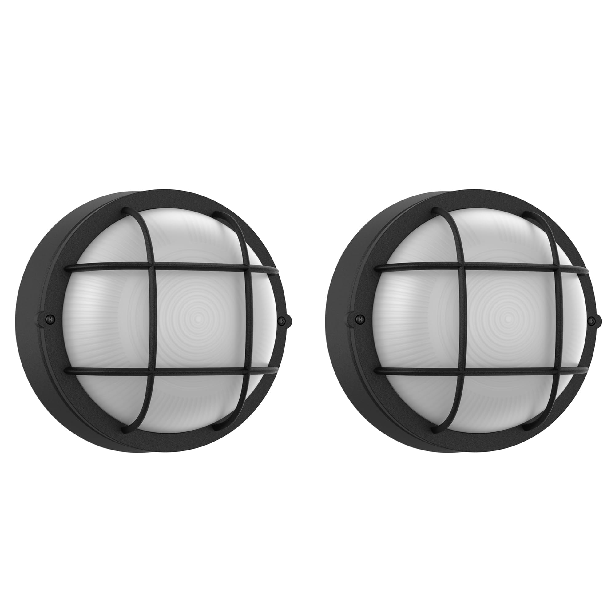 Faymart Lighting 8 Inch Black Round Bulkhead Led Light Set Of 2 Nautical Outdoor Lights Black Round Led Sauna Light 3000K 1500Lm 15W Outdoor 8 Nautical Bulkhead Wall Lights