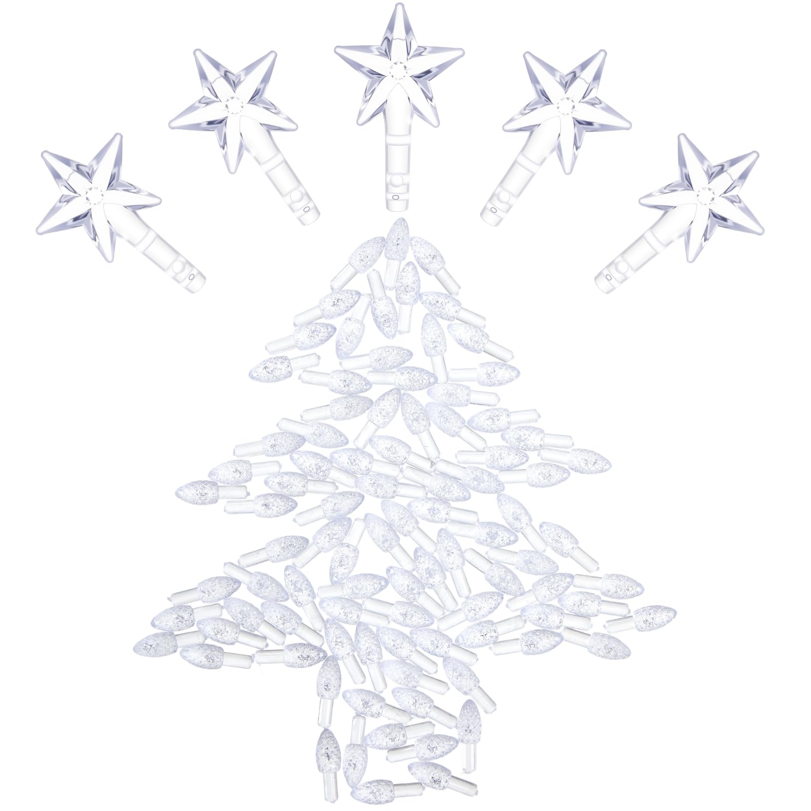 Boao 100 Pieces Ceramic Christmas Tree Bulbs and 5 Stars Replacement Plastic Bulbs for Ceramic Christmas Tree Decorations (4 mm 