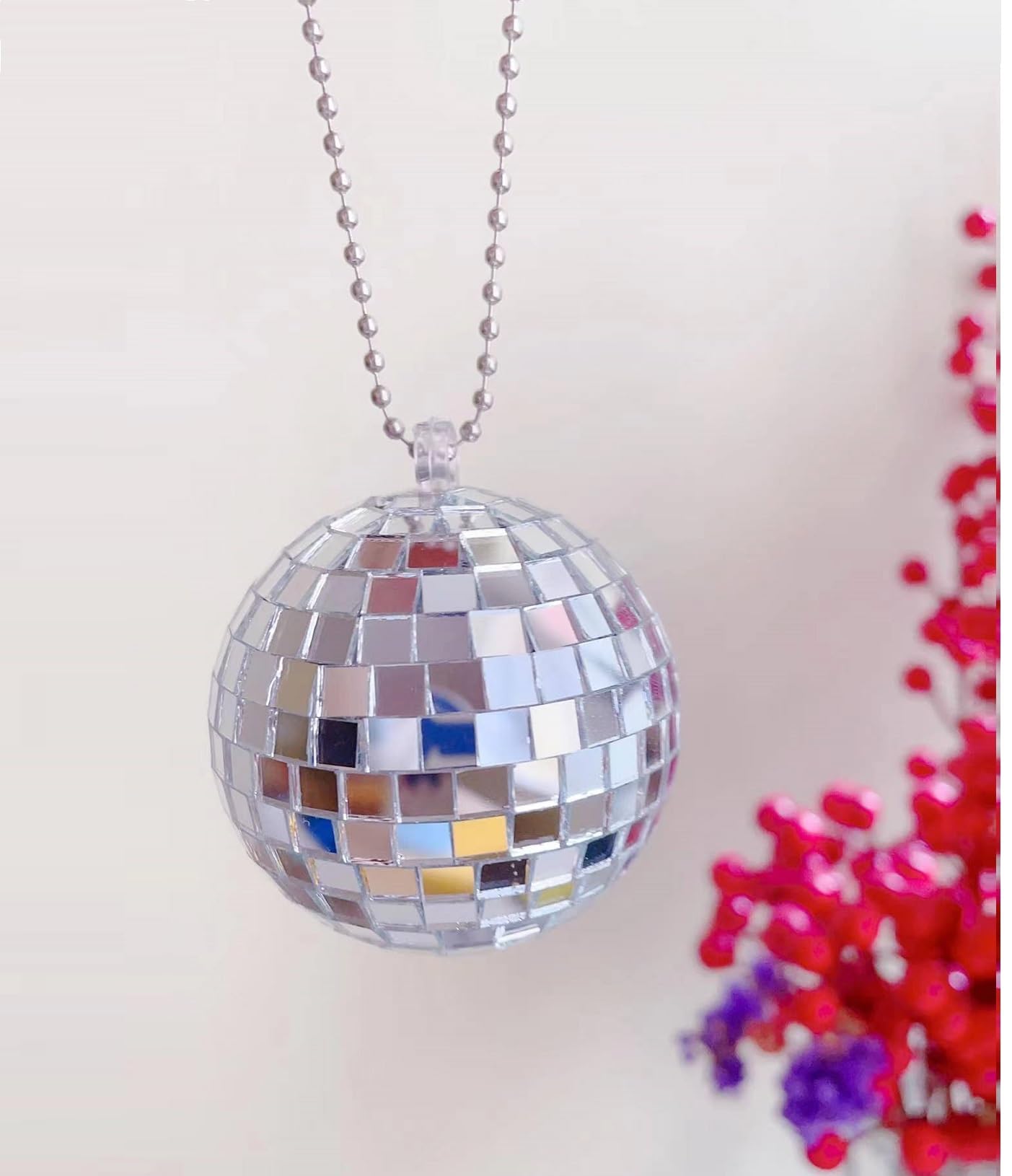Disco Ball Car Accessory, Mirror Disco Ball Hanging,Car Mirror Disco Ball,Disco Ball Car, Rear View Mirror Hanging Accessories (Silver(2.3Inch))