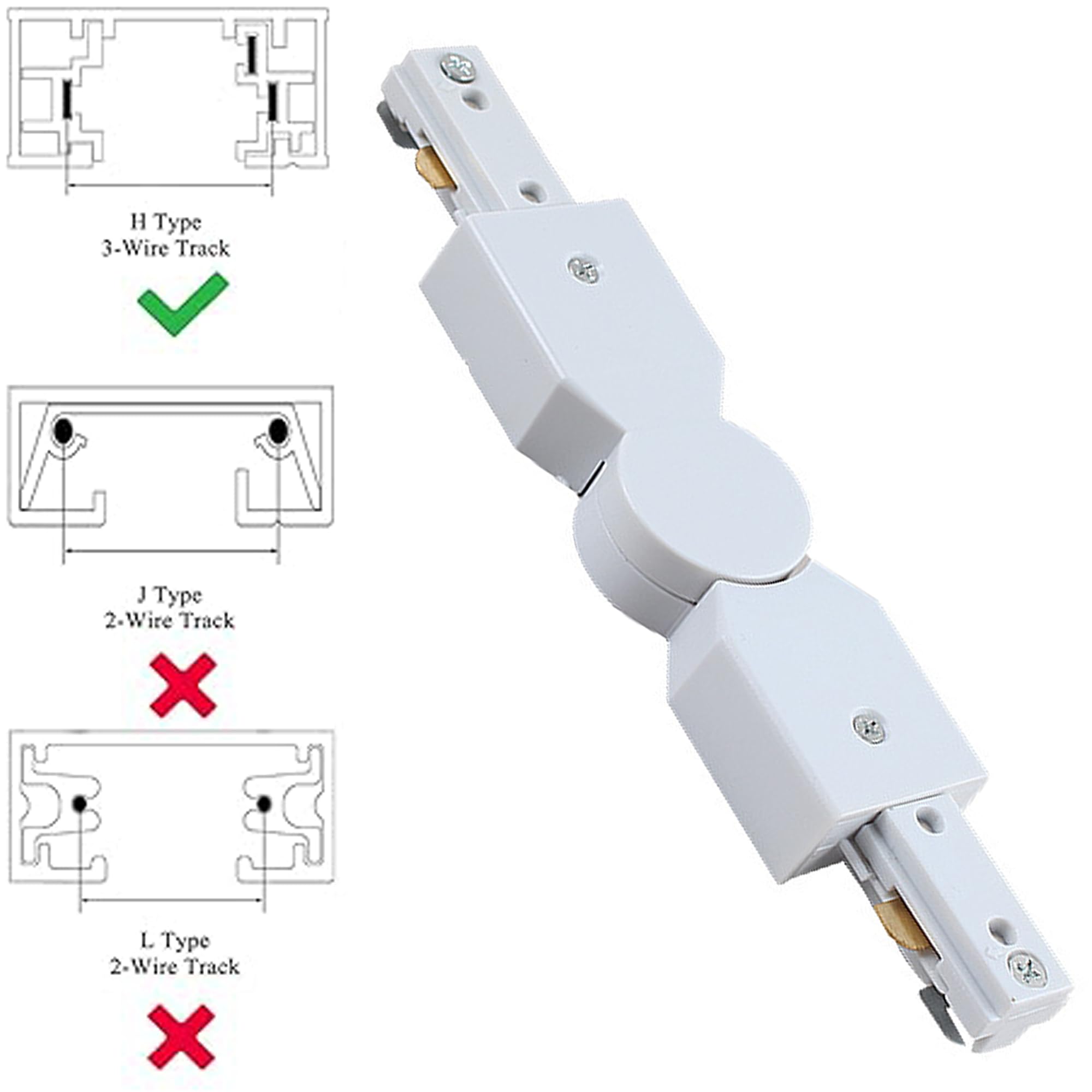 Yuemegou Track Connector For H Track System, H Type Track Lighting Accessories,H Track Adjustable Connector For 3-Wire-1 Track R