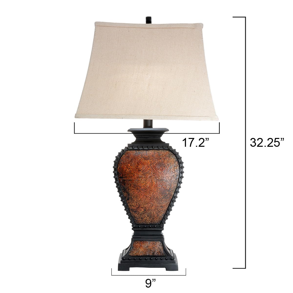 Black Forest D?Or Western Tooled Leather Table Lamp - Rustic Faux Leather Shade For Cabin Decor