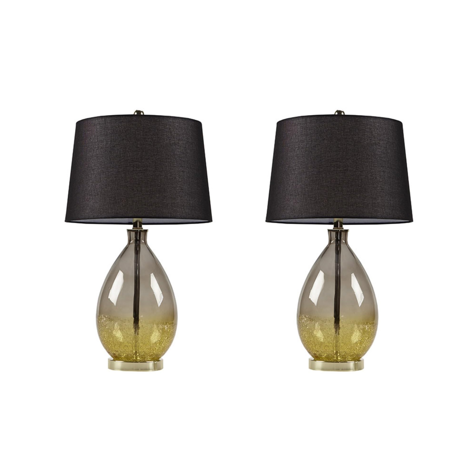 Ergode Ombre Glass Table Lamp Set of 2 - Sleek Metal and Gold Glass Design - Tapered Drum Shade - Ideal for Living Room or Bedroom - Requires Type A Light Bulb