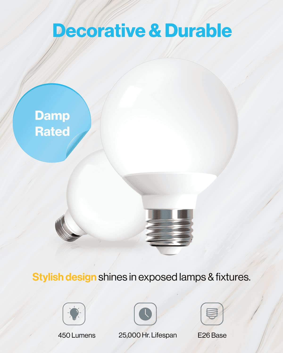 Sunco 50 Pack G25 Led Light Bulbs, Vanity Globe Bathroom Light Bulb, 450 Lm, 2700K Soft White, 6W (40W Equivalent), Dimmable Mir