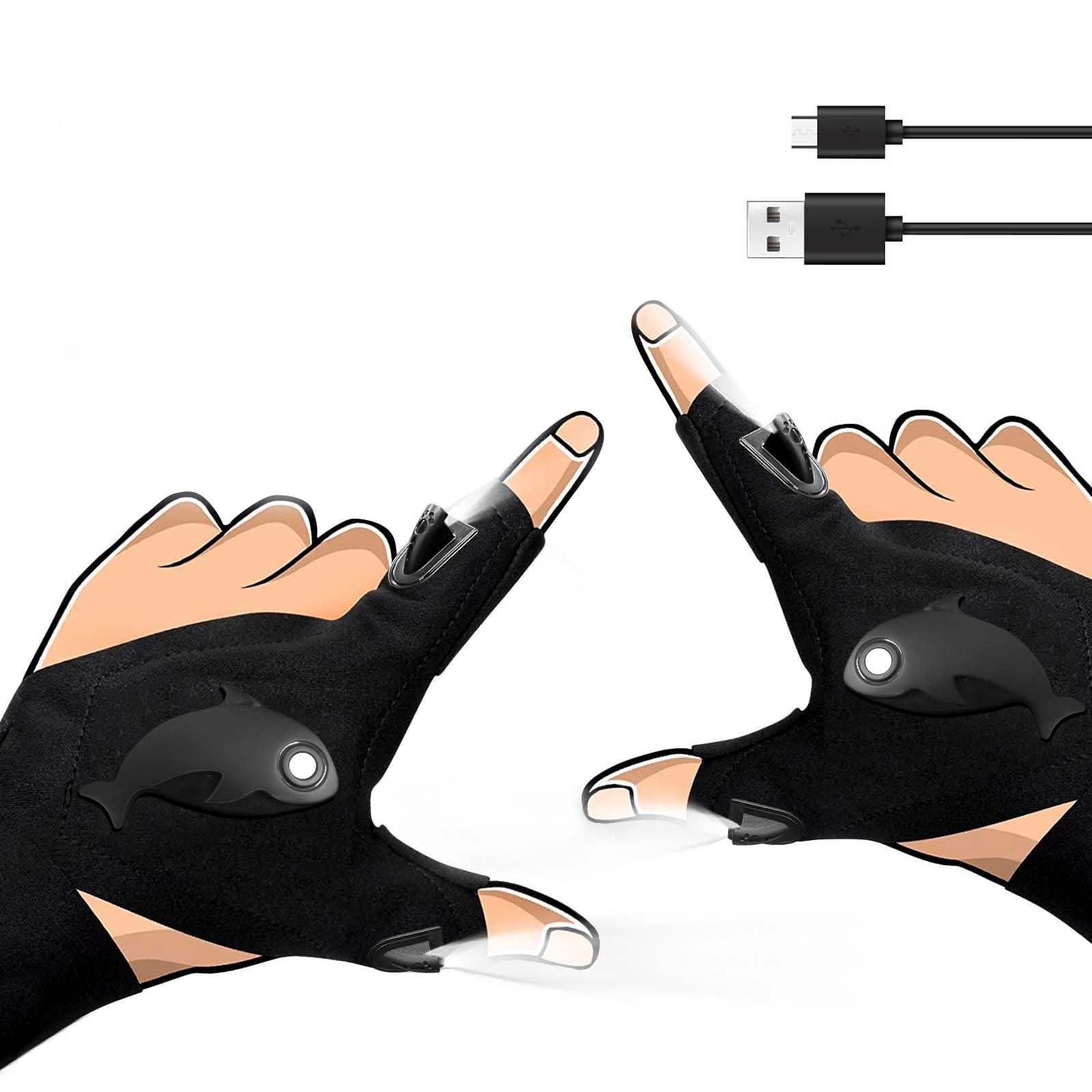 LOUISWARE LED Rechargeable Flashlight Gloves, Gifts for Men, for Dad, Cool Stretchy Fingerless Light Gloves Gadget for Repairing