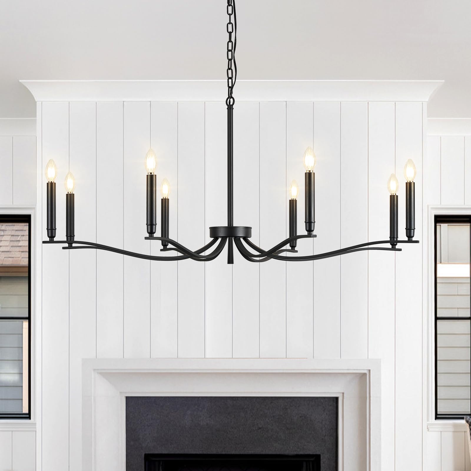 Fookchak Black Chandelier  Modern Dining Room Light Fixture 8 Light Candle Chandelier Over Table 44In Metal Chandeliers Lighting For Living Room Entry Master Bedroom Bathtub Kitchen