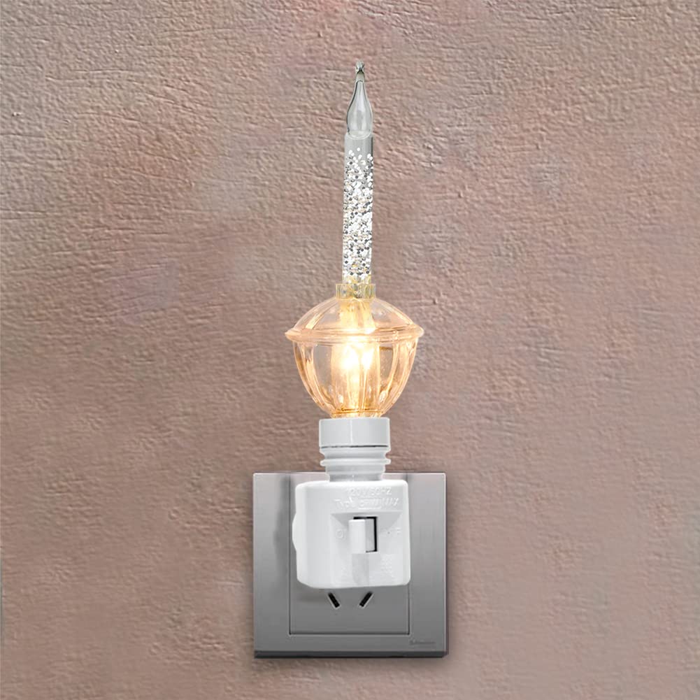 GOOTHY 1 Pack Christmas Silver Bubble Light Night Lights, 2 Vintage 5 Watt Clear Bubble Light Bulb with Silver Glitter and Gold 
