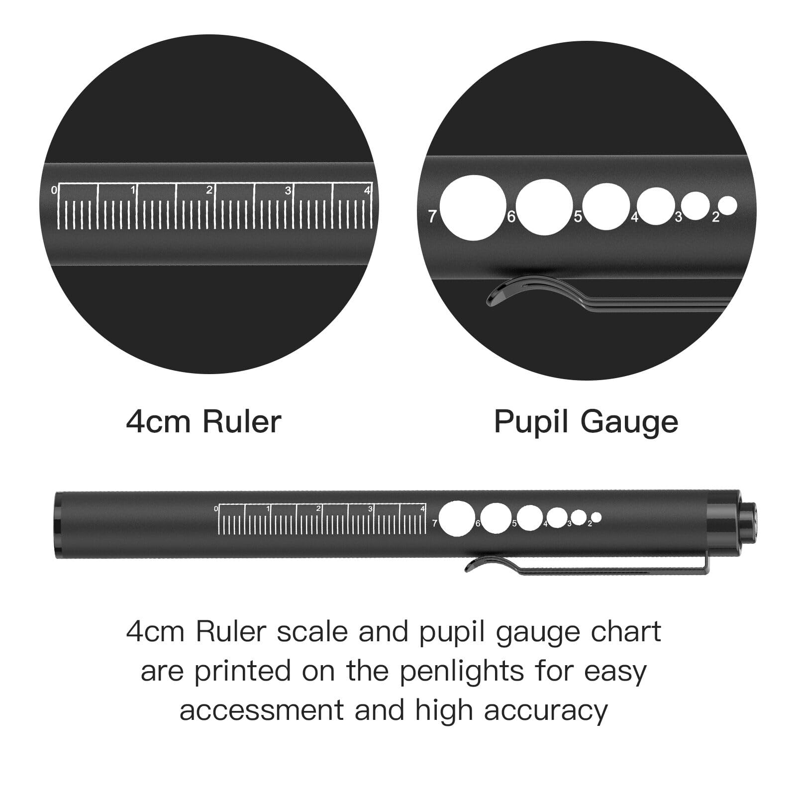 COSOOS Rechargeable Pen Lights - 2 Pack Mini LED Flashlights with Pupil Gauge & Ruler, USB-C, Stainless Steel, Warm/White Light